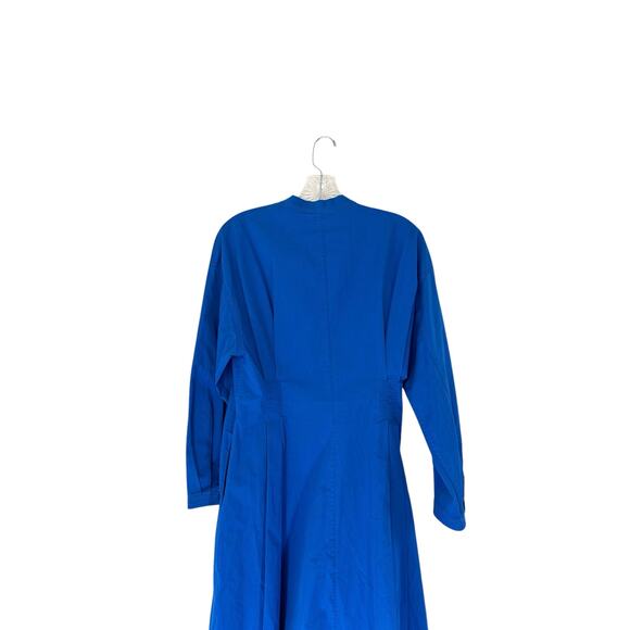 Tory Burch Blue Cotton Poplin V-Neck Pleated Long Sleeve Maxi Shirt Dress Size 6 - Picture 7 of 13